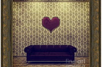 Red Heart and Purple Couch in a Gold Victorian Room
